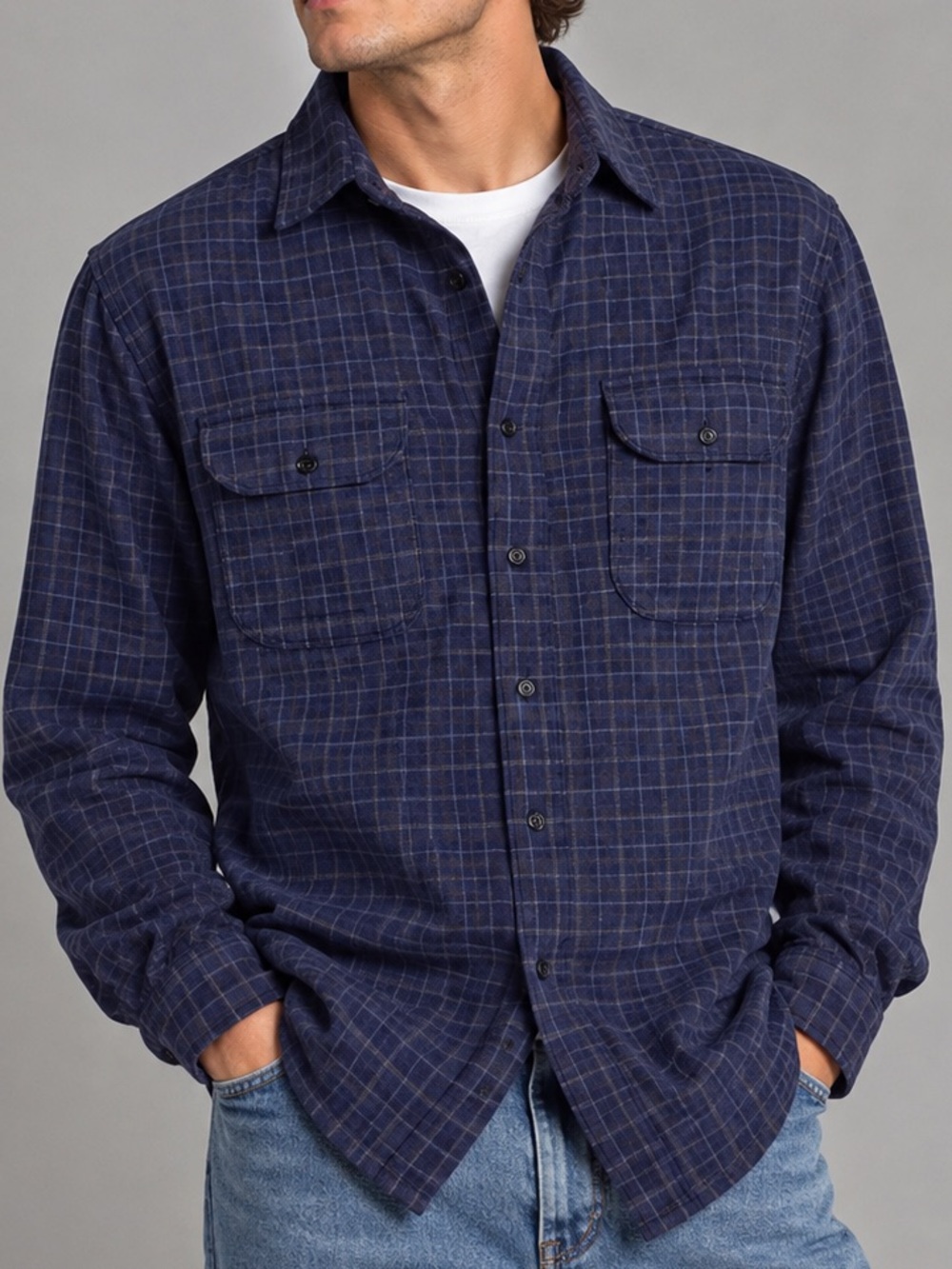 Pendleton Sz L Blue Plaid Long Sleeve 100% Wool Button Front Minimalist Shirt